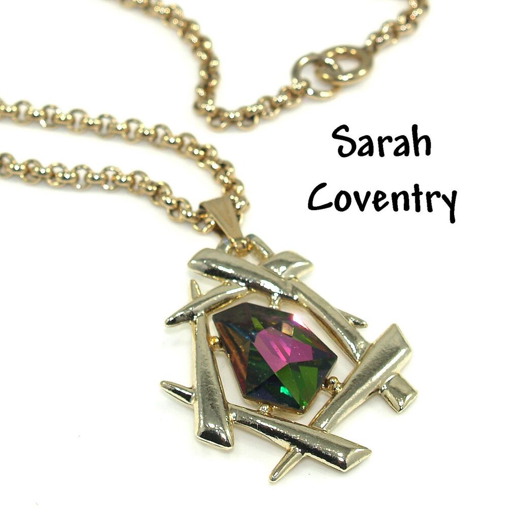 Vintage Sarah Coventry Watermelon Glass Pendant Necklace 18"